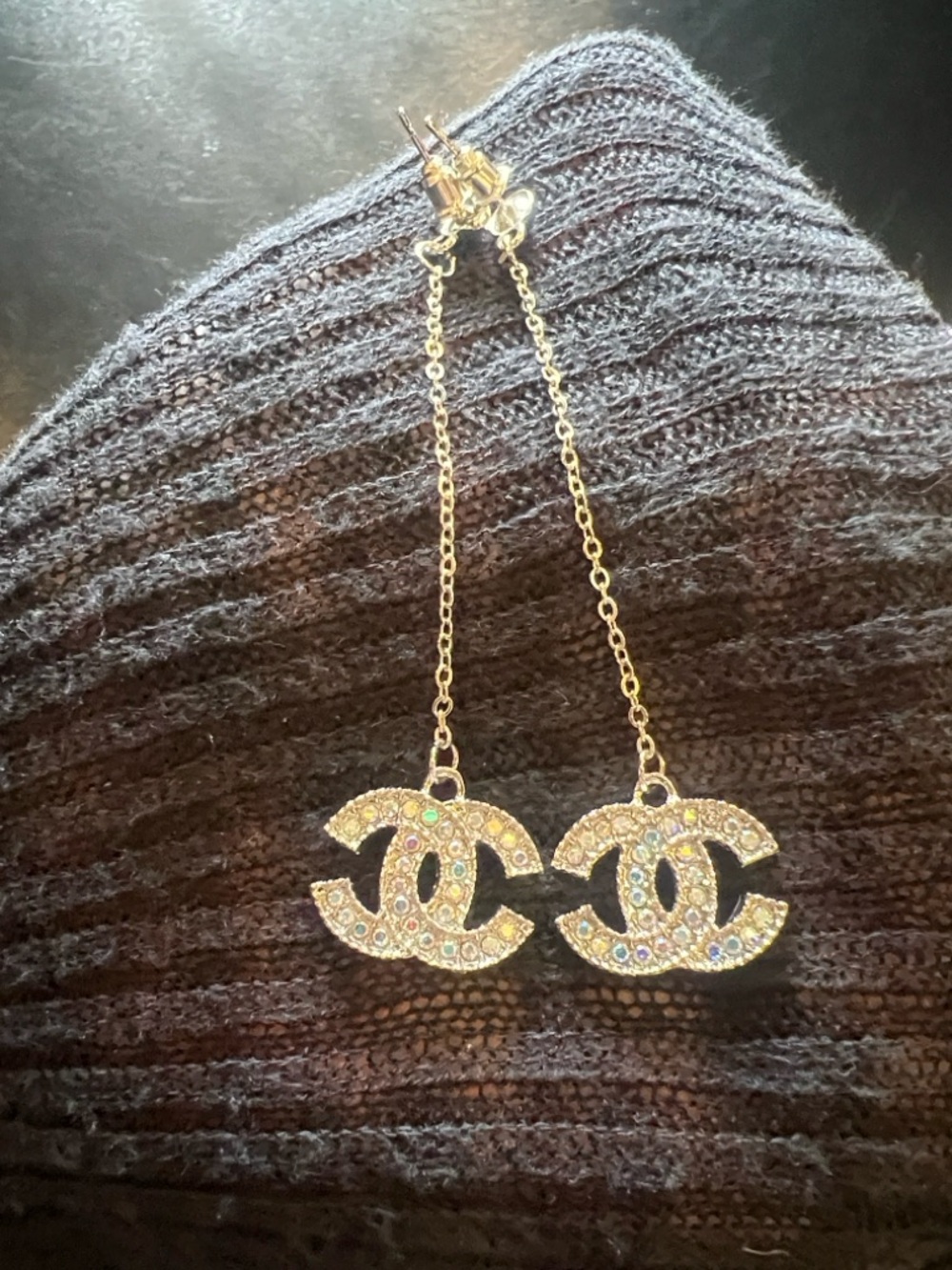 CHANEL Gold Double-C Drop Earrings with Multicolor Crystals - Picture 15 of 15